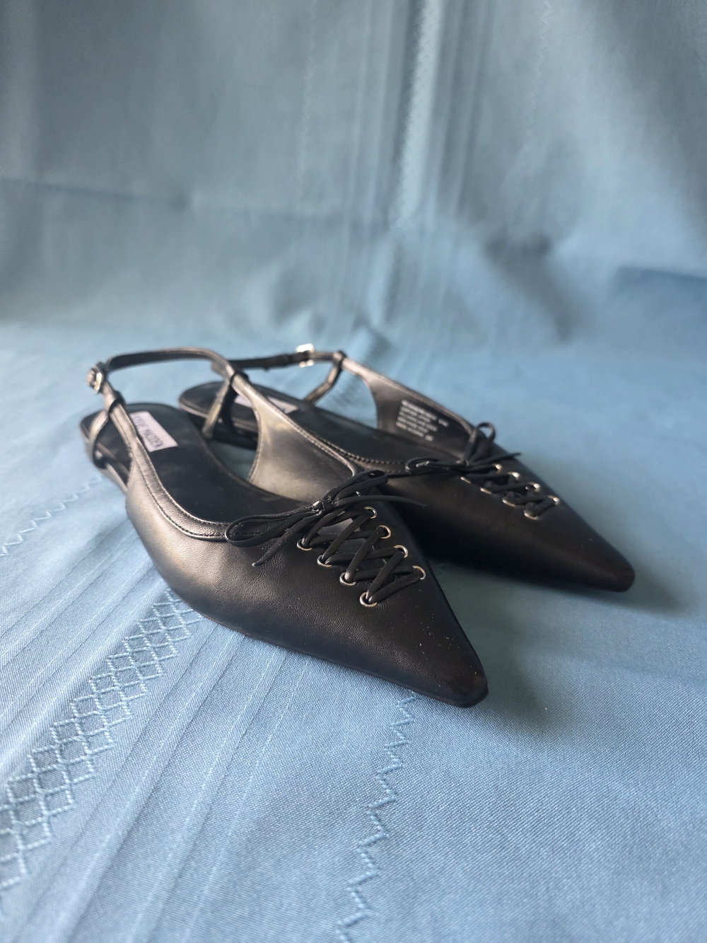 Steve Madden Reyanne Black Leather Corset Lace Up Slingback Flats 8.5